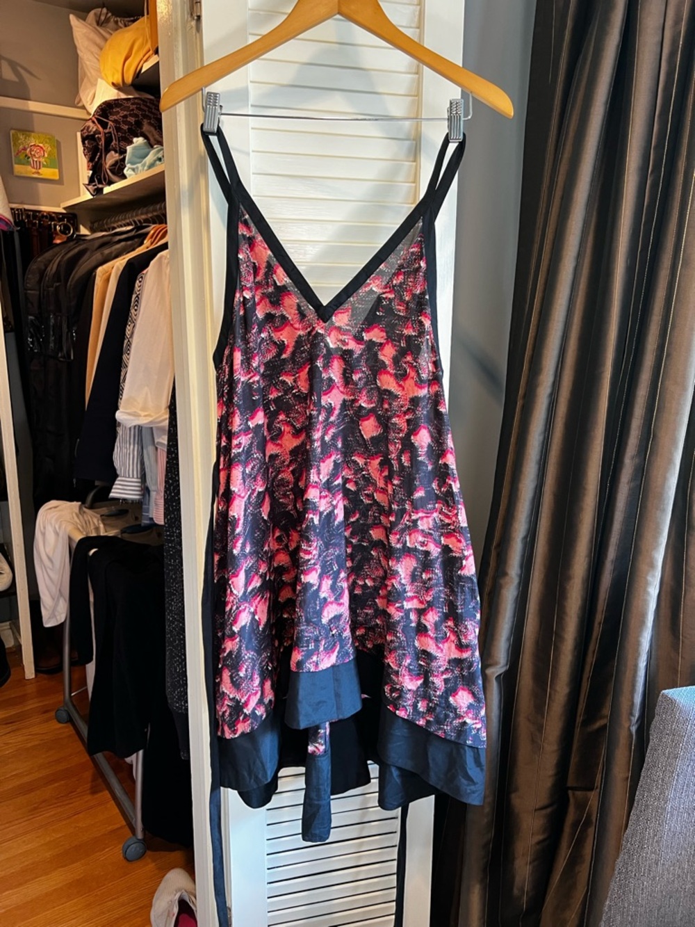 Proenza Schouler Black and Red Abstract Silk Slip